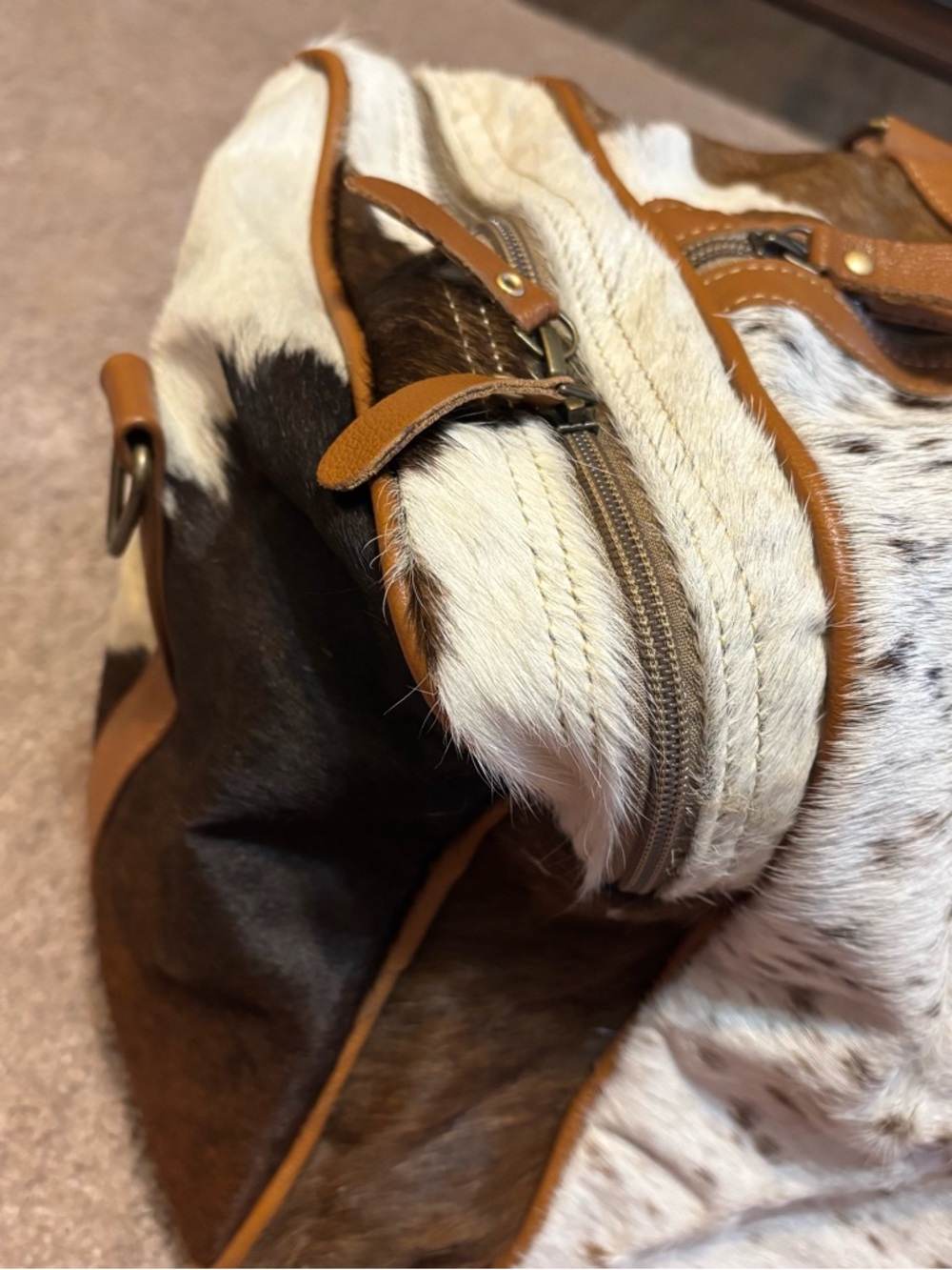 Myra Bag Cowhide Duffel Bag with Tan Leather Trim - Picture 9 of 13